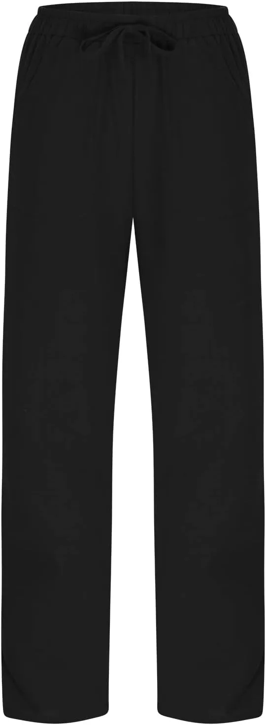 BZGTZT Linen Pants for Women Summer Casual Loose Drawstring Elastic High Waist Comfy Trousers Straight Leg Long Lounge Pant