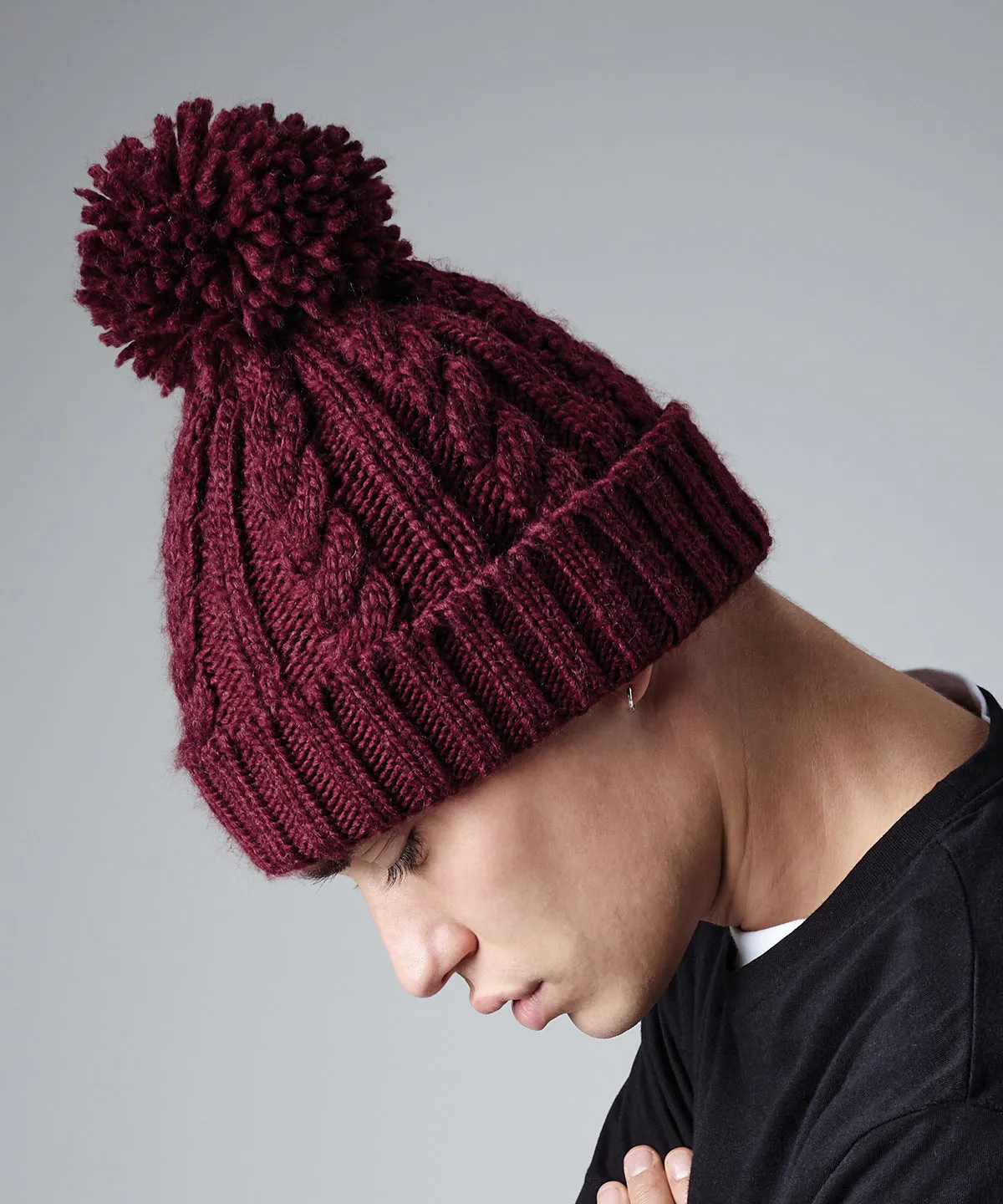 Cable knit melange beanie | Mustard