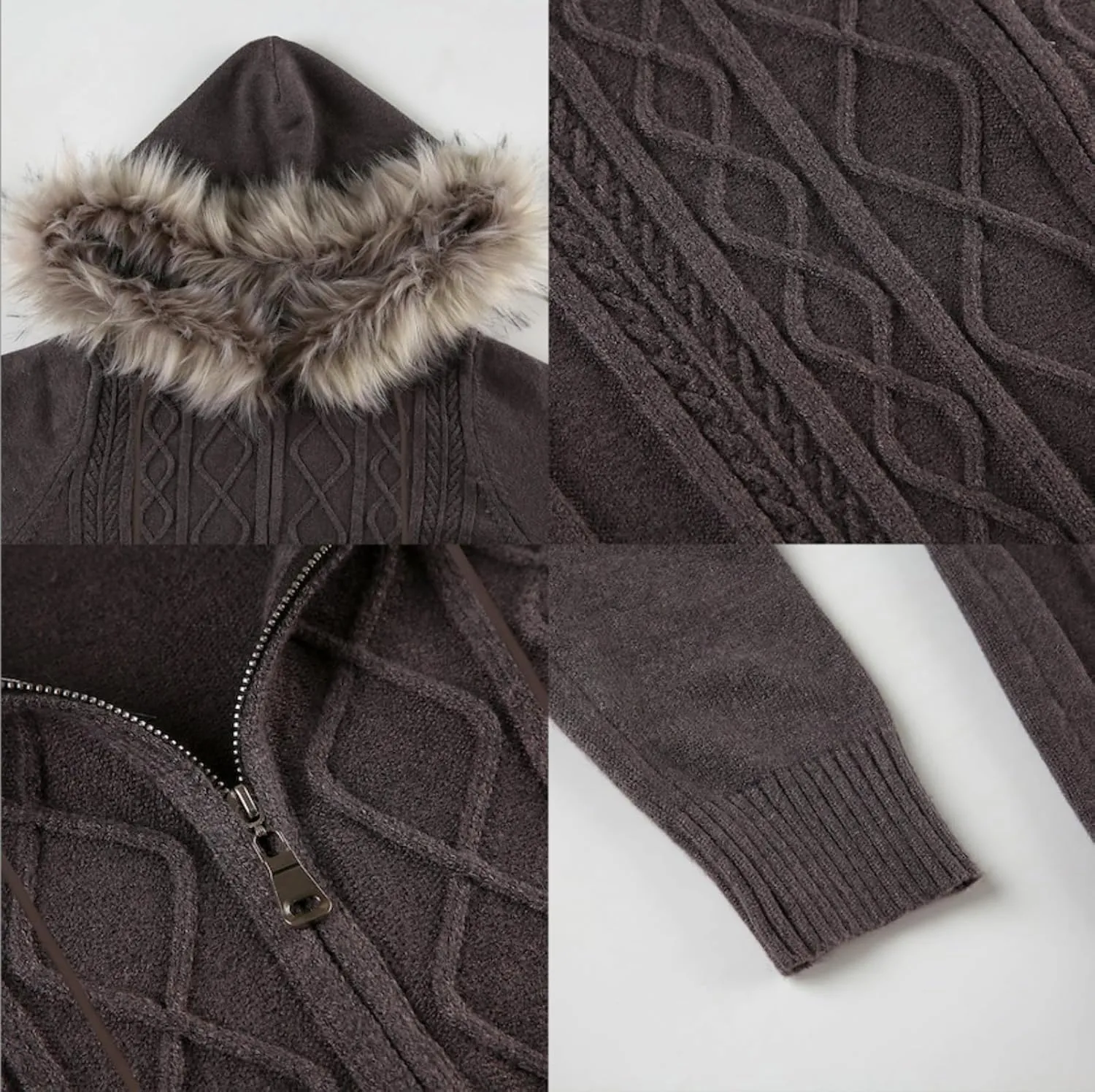 Cable Knit Sweater Cardigan Women Y2k Slim Fit Knit Zip Up Hoodie Sweater Jacket with Fur Trim Fall Streetwear