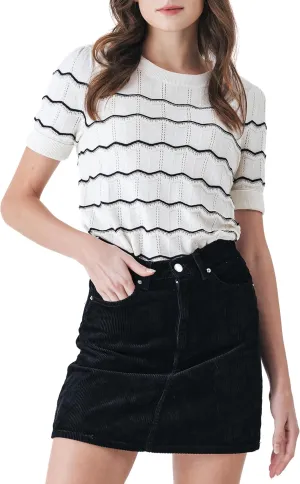 Cable Stitch Women's Chevron Stitch Short Sleeve Sweater Top - Zig-Zag Crewneck Lightweight Soft Knit