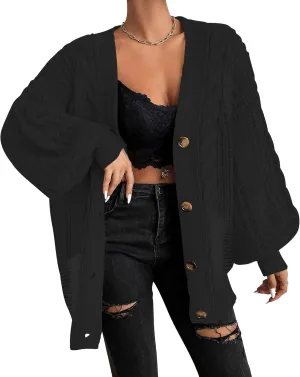 Cakulo Womens Oversized Chunky Cable Knit Cardigan Sweaters 2024 Fall Open Front Button Women Cardigans Pocket