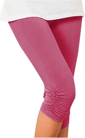 Capri Leggings for Women Tummy Control Knee Length Cropped Pants Casual Solid Cutout Yoga Short Solid Lounge Pajams