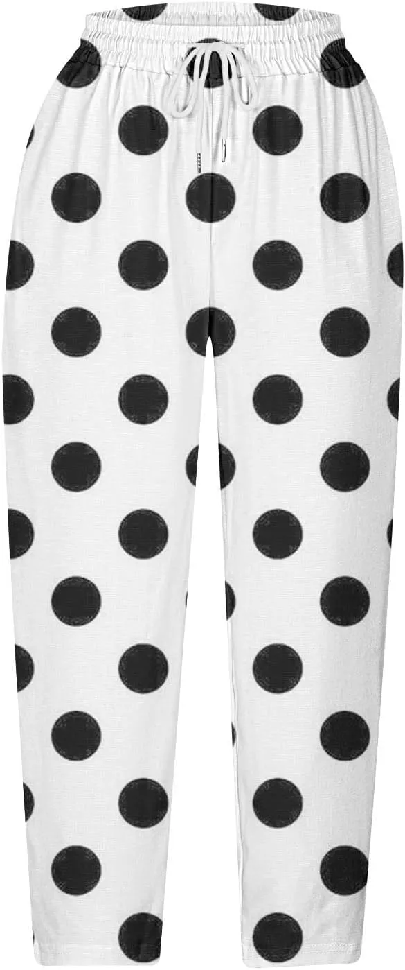 Capri Pants for Women Dressy 2025 High Waist Pattern Linen Pants Summer Beach Loose Fit Casual Straight Leg Trousers