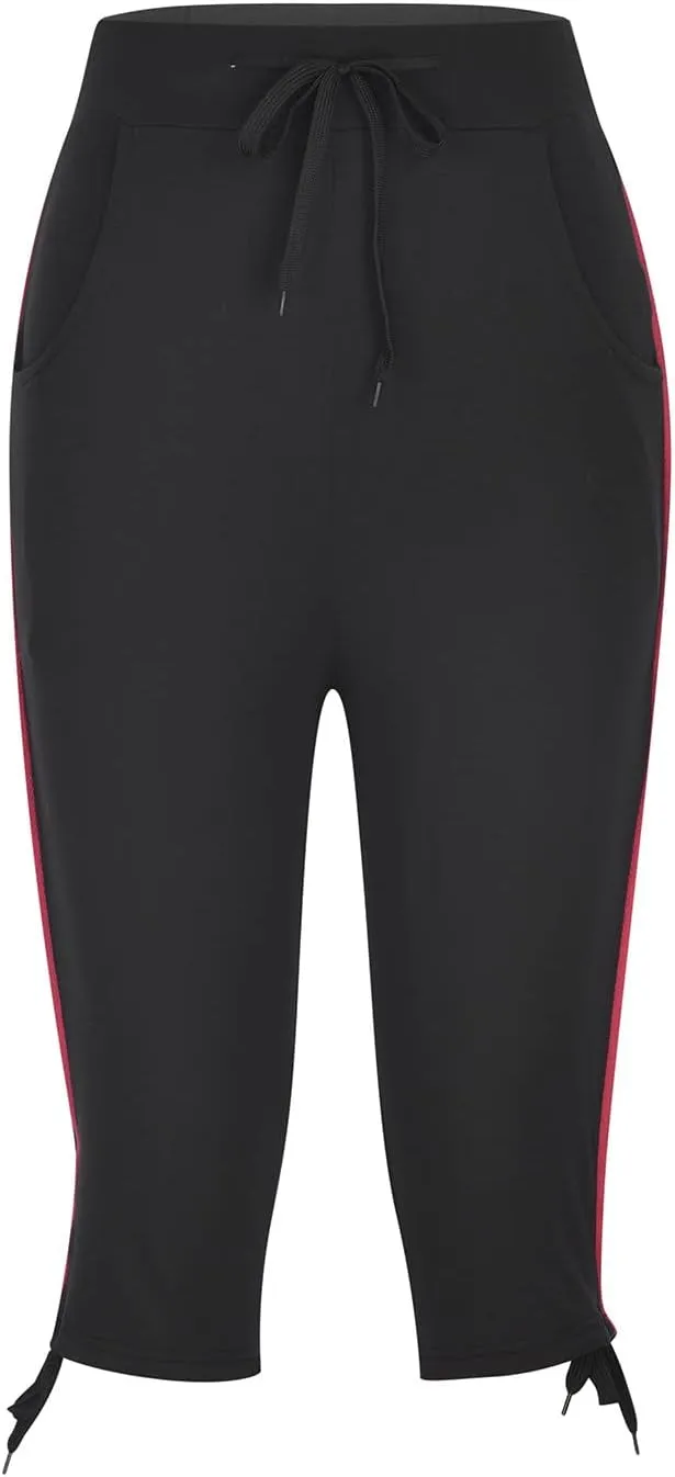 Capri Pants for Women Stretch Drawstring Low Rise Jogger Pants Comfy Soft Lounge Cropped Yoga Pants with Pockets