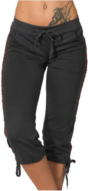 Capri Pants for Women Stretch Drawstring Low Rise Jogger Pants Comfy Soft Lounge Cropped Yoga Pants with Pockets