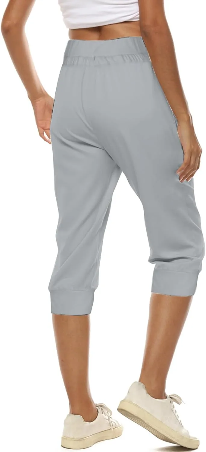 Capri Pants for Women Stretch High Waisted Yoga Pants Casual Summer Drawstring Capris Cropped Trousers with Pockets