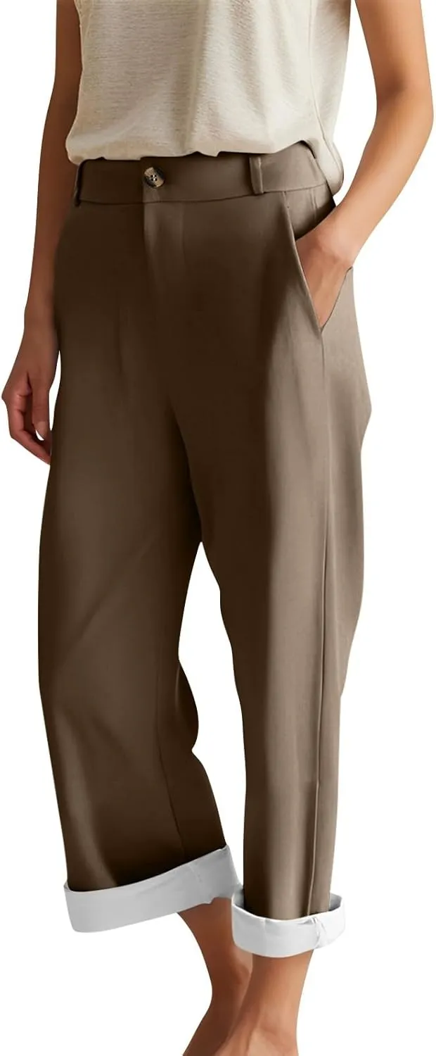 Capri Summer Linen Pants for Women Short Elastic Waist Casual Comfy Trendy Capris Cropped Trouser Beach Clothes