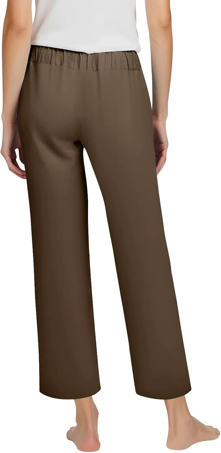 Capri Summer Linen Pants for Women Short Elastic Waist Casual Comfy Trendy Capris Cropped Trouser Beach Clothes