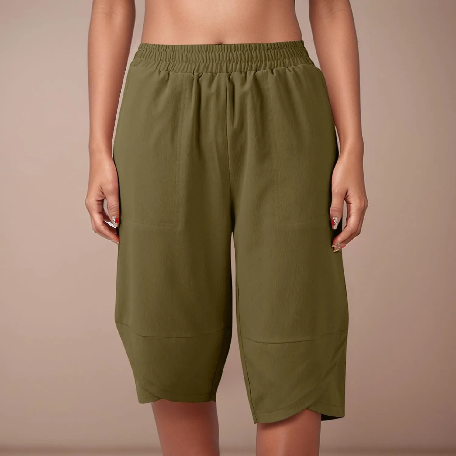 Capris Pants for Women Casual Summer 2025 Cotton Linen Straight Leg Drawstring Beach Cropped Trouser with Pockets