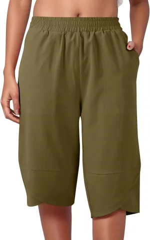 Capris Pants for Women Casual Summer 2025 Cotton Linen Straight Leg Drawstring Beach Cropped Trouser with Pockets