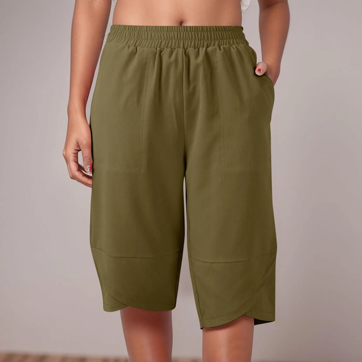 Capris Pants for Women Casual Summer 2025 Cotton Linen Straight Leg Drawstring Beach Cropped Trouser with Pockets