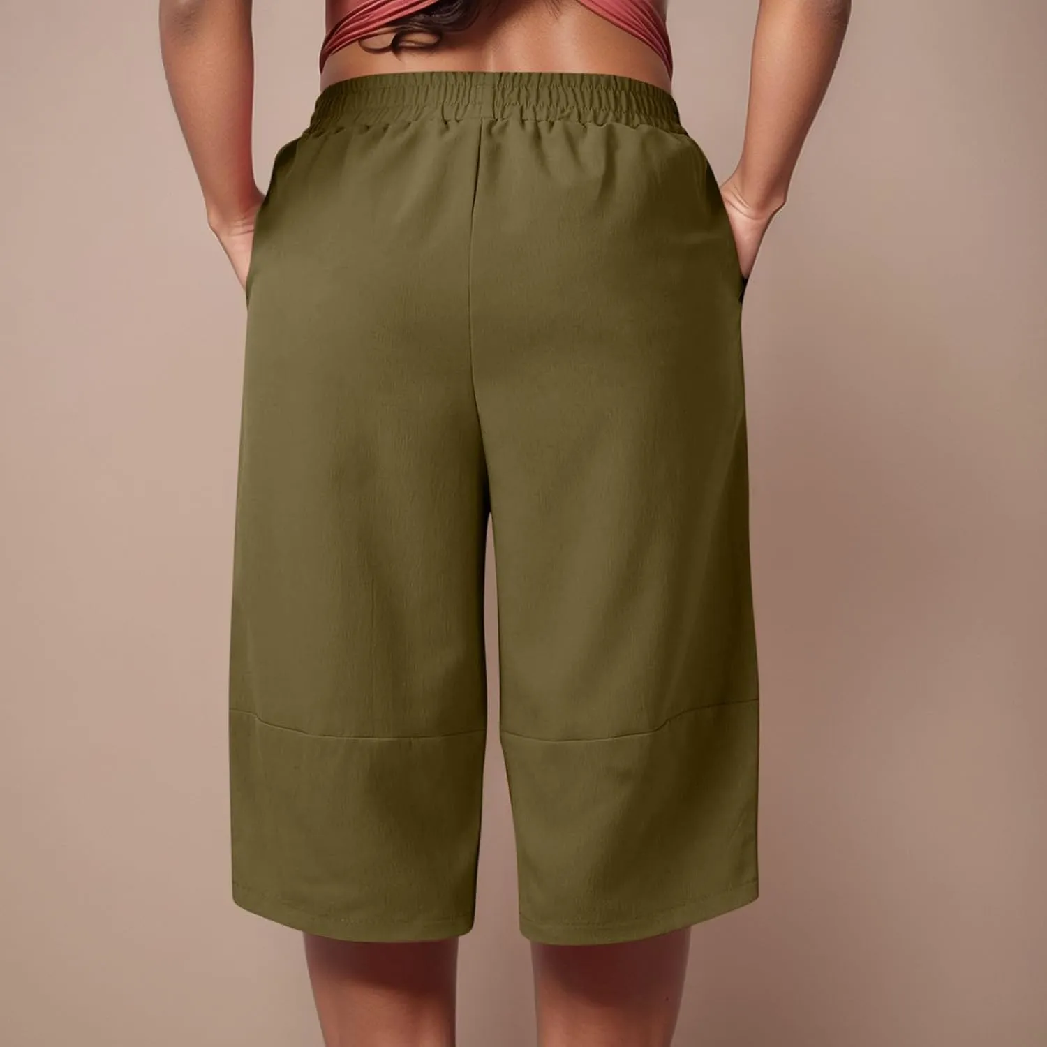 Capris Pants for Women Casual Summer 2025 Cotton Linen Straight Leg Drawstring Beach Cropped Trouser with Pockets