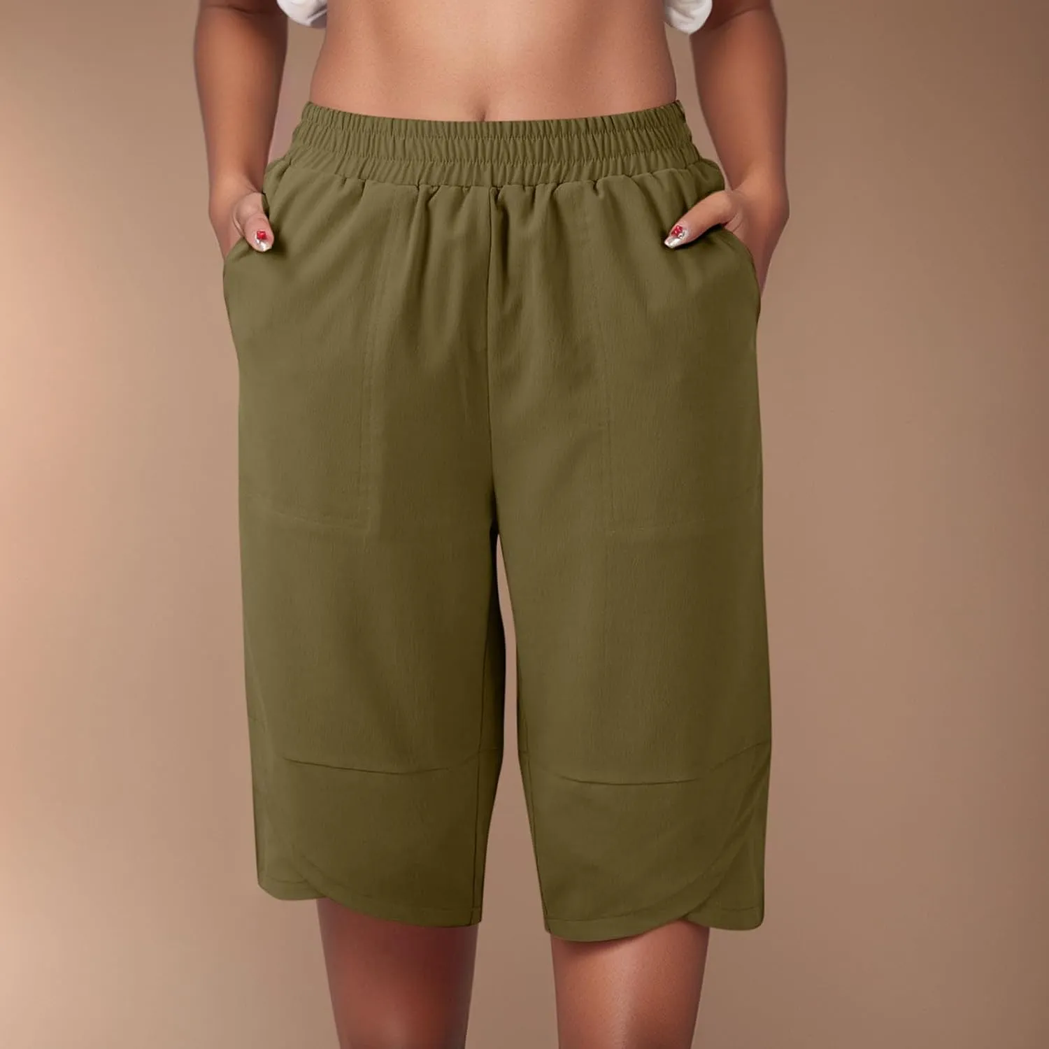 Capris Pants for Women Casual Summer 2025 Cotton Linen Straight Leg Drawstring Beach Cropped Trouser with Pockets