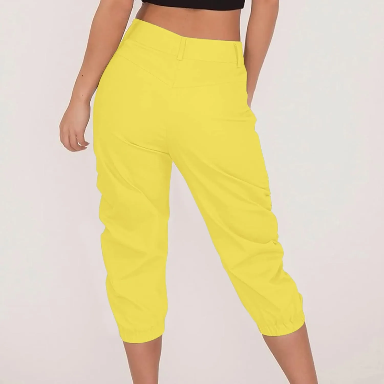 Cargo Capris for Women with Pockets Plus Size Button Up High Waist Capri Pants Ruched Capris Cargos Trousers