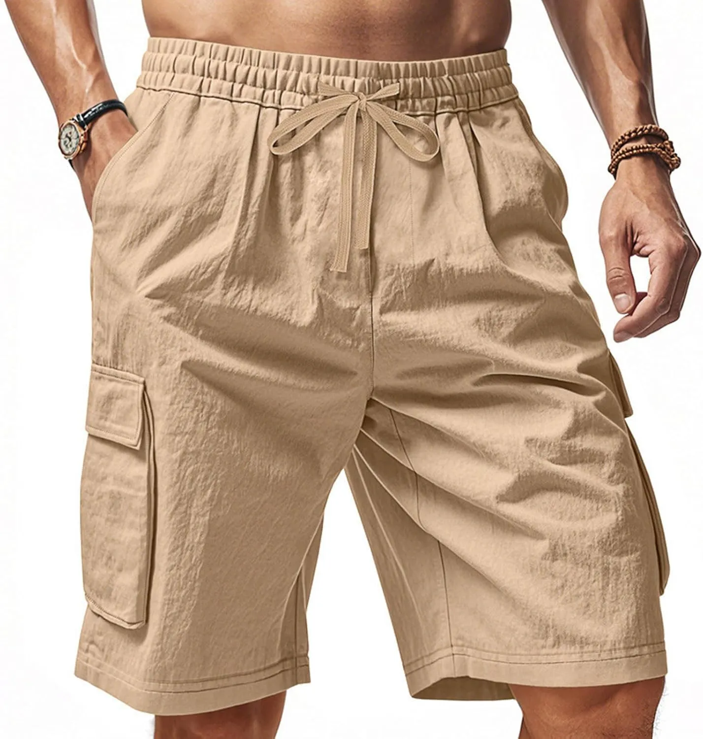 Cargo Shorts for Men Stretch Waist Drawstring Casual Chino Pant Outdoor Hiking Workout Lightweight Work Outfit Pocket