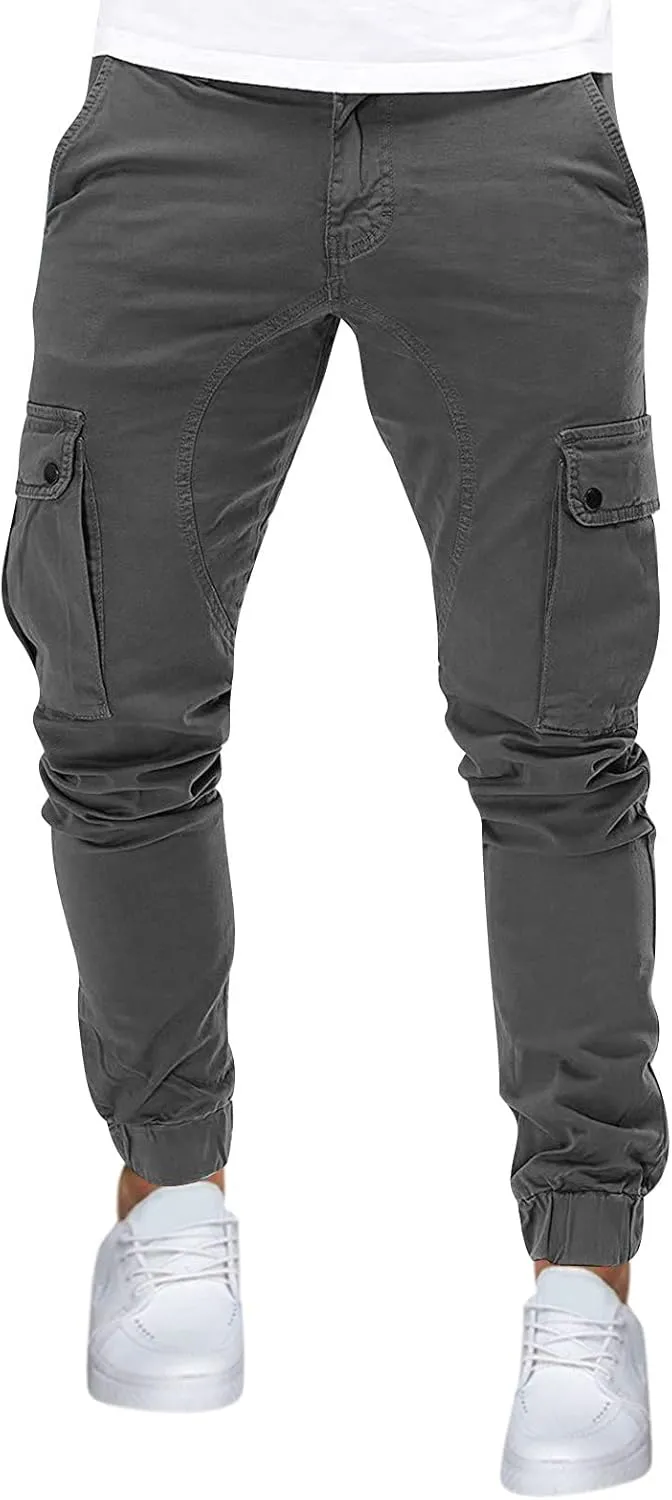 Cargo Sweatpants for Men Multi Pockets Skinny-Fit Slacks Tapered Loose Trousers Outdoor Fashion Slim Sport Pants