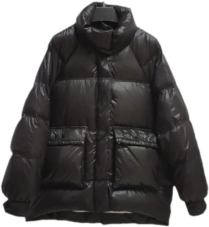 Casual Women Winter Down Jacket With Pockets Long Sleeve Cotton-Padded Coat Female Thick Loose Warm Parkas