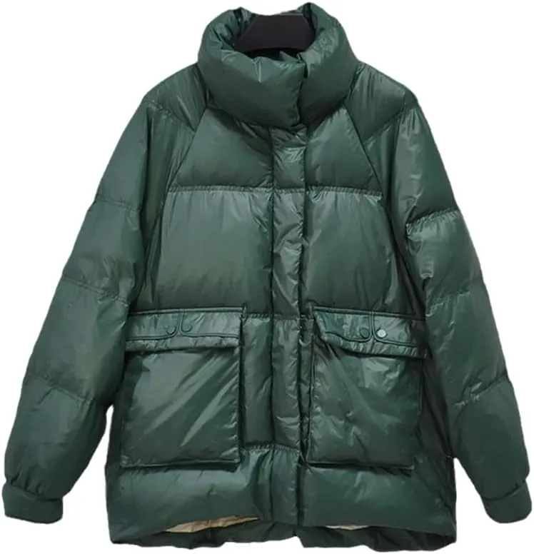 Casual Women Winter Down Jacket With Pockets Long Sleeve Cotton-Padded Coat Female Thick Loose Warm Parkas
