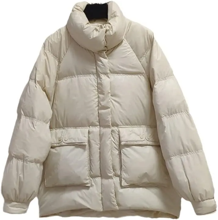 Casual Women Winter Down Jacket With Pockets Long Sleeve Cotton-Padded Coat Female Thick Loose Warm Parkas