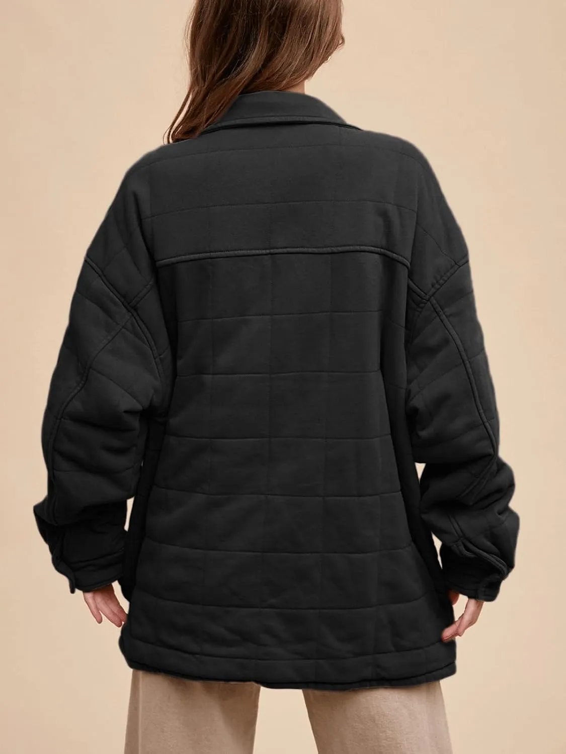 CHARTOU Women Winter Soft Plaid Cotton Coat Lapel Button Up Puffer Jacket Padded Oversized Top with Pockets