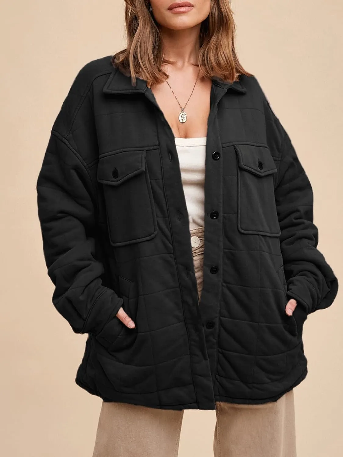 CHARTOU Women Winter Soft Plaid Cotton Coat Lapel Button Up Puffer Jacket Padded Oversized Top with Pockets
