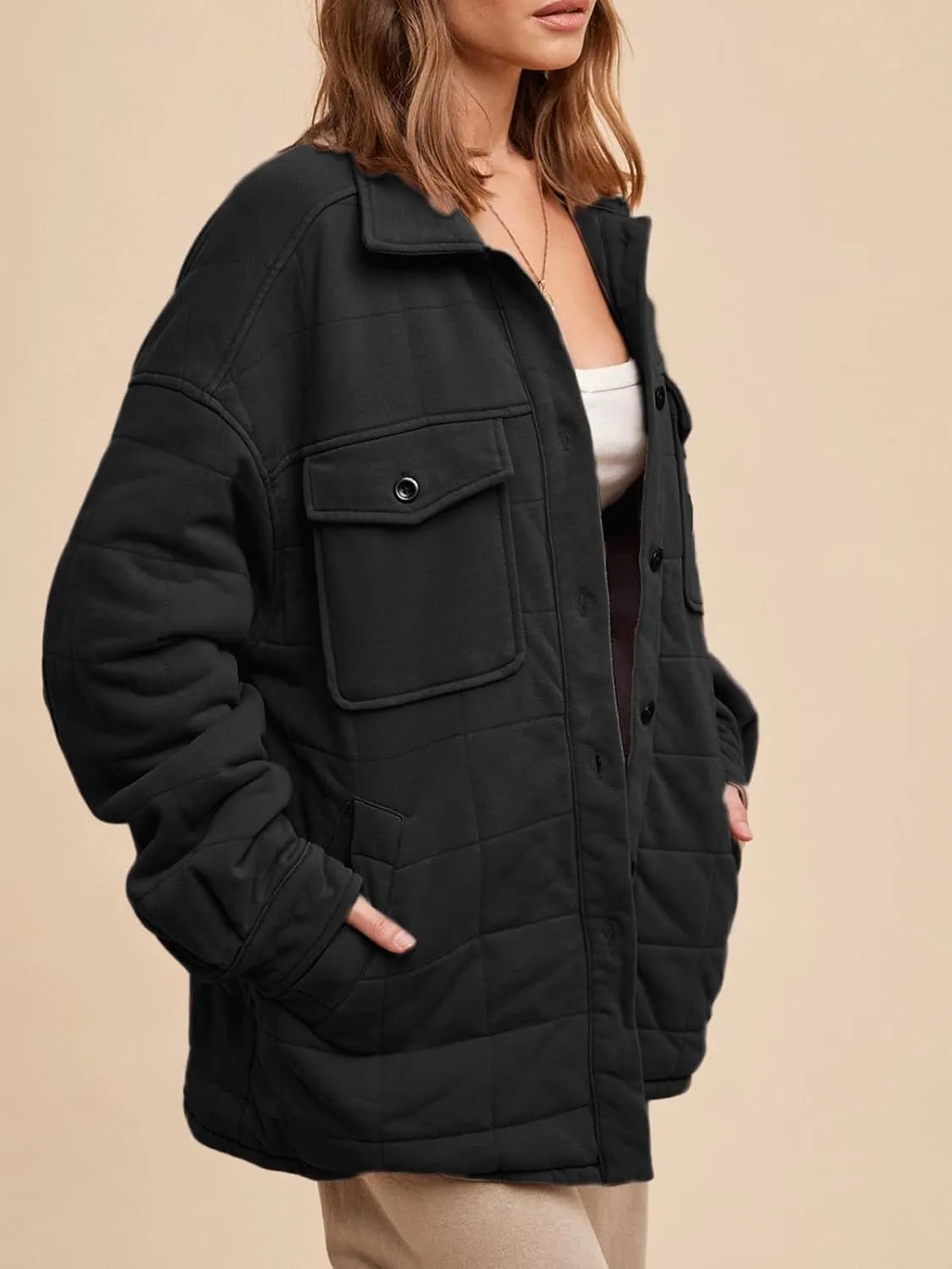 CHARTOU Women Winter Soft Plaid Cotton Coat Lapel Button Up Puffer Jacket Padded Oversized Top with Pockets