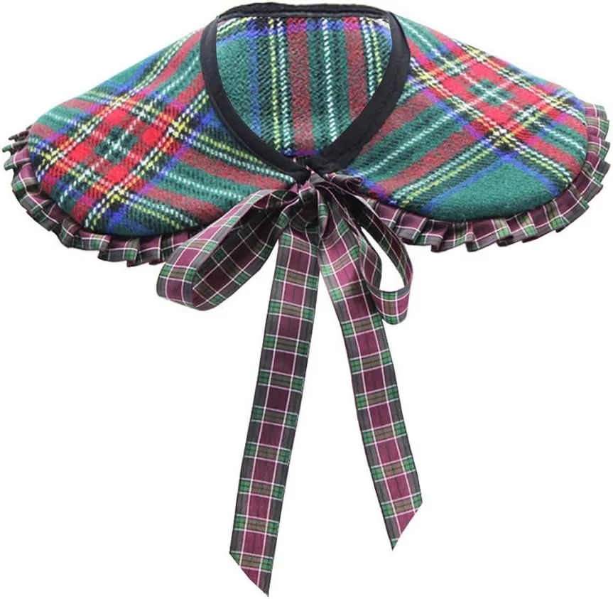 Checked Cloak Lapel Fake Collar Scotch Plaids Fake Collar Mini Cape Detachable Faux Collar