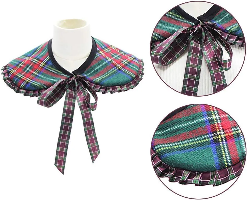 Checked Cloak Lapel Fake Collar Scotch Plaids Fake Collar Mini Cape Detachable Faux Collar