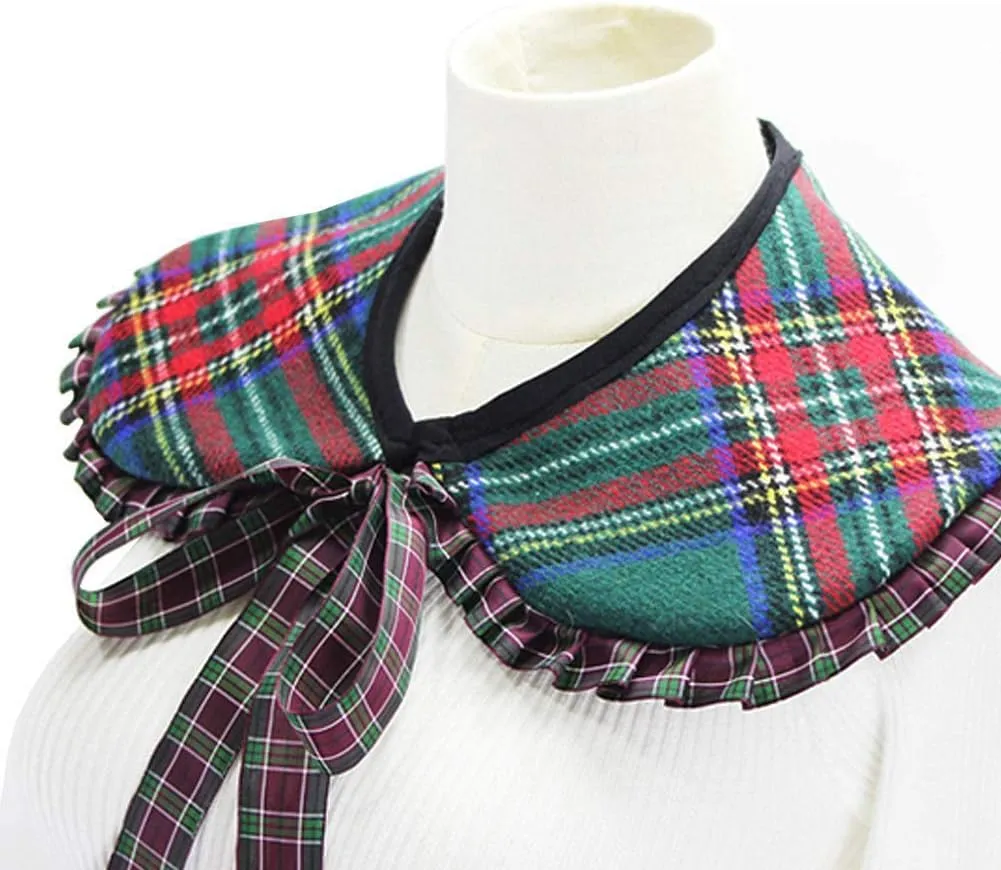 Checked Cloak Lapel Fake Collar Scotch Plaids Fake Collar Mini Cape Detachable Faux Collar