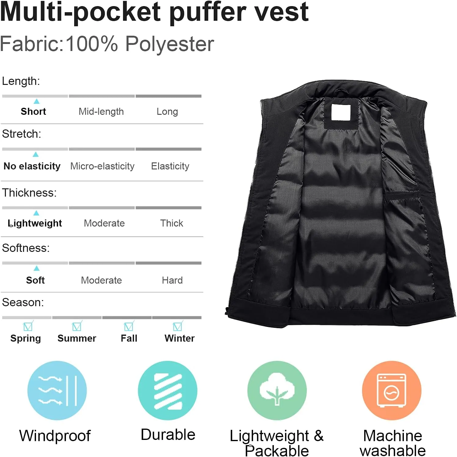 Chrisuno Women's Puffer Vest Casual Stand Collar Quilted Waistcoat Outdoor Padded Ski Vest