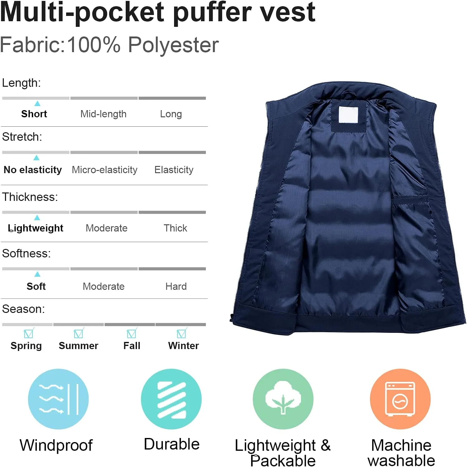 Chrisuno Women's Puffer Vest Casual Stand Collar Quilted Waistcoat Outdoor Padded Ski Vest