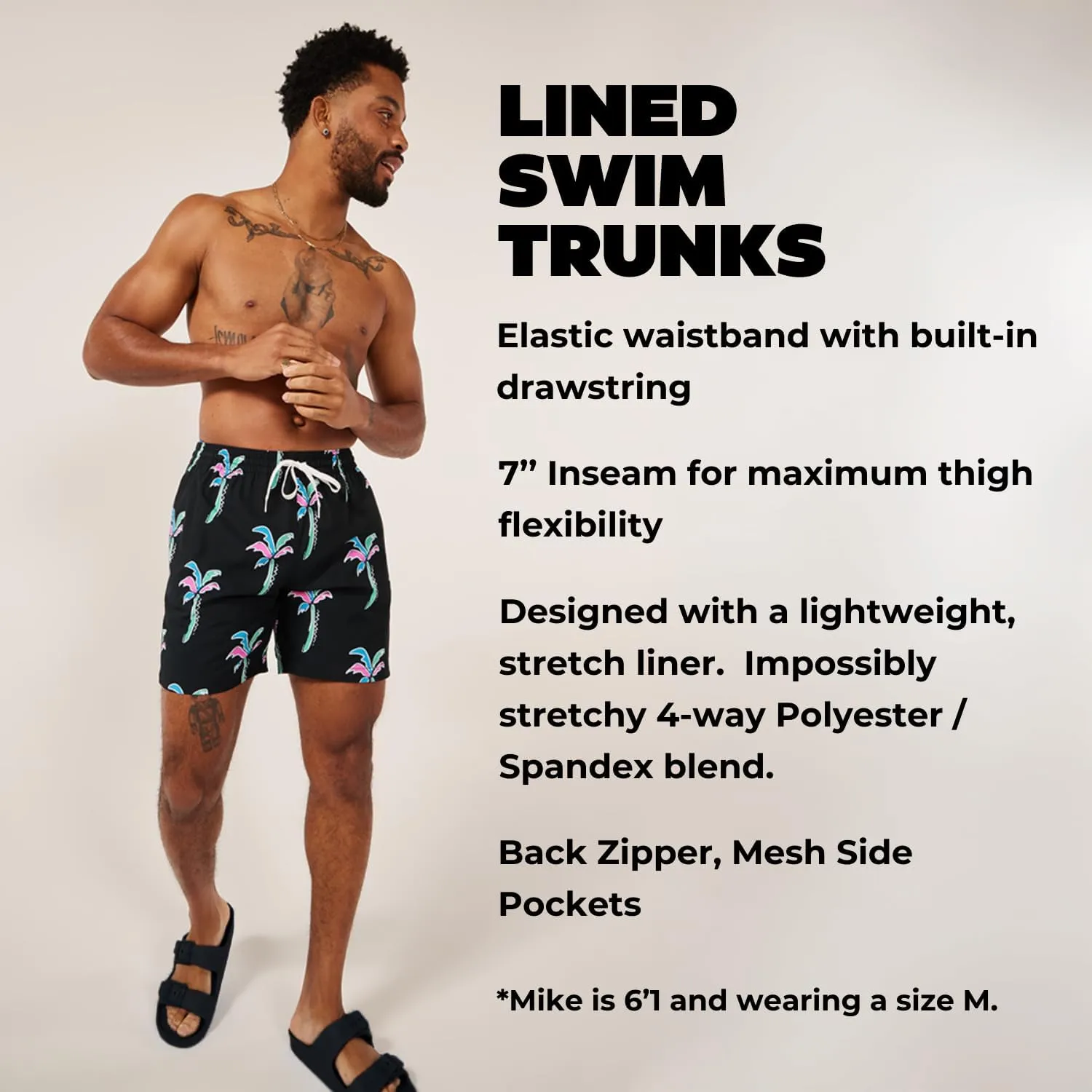 Chubbies Lined Mens Swim Trunks 7 Inch  Swim Shorts and Mens Shorts with Elastic Waist, Stretch, Boxer Brief Liner, UPF 50 