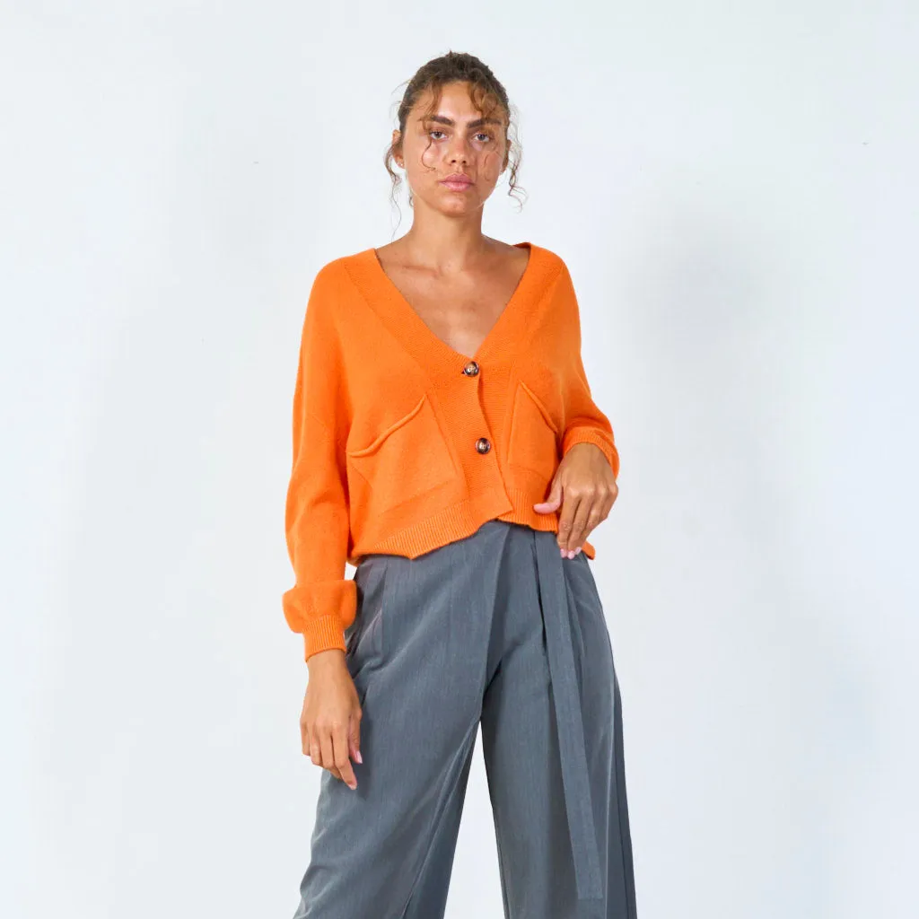 Classic button-up cardigan with pockets wholesale