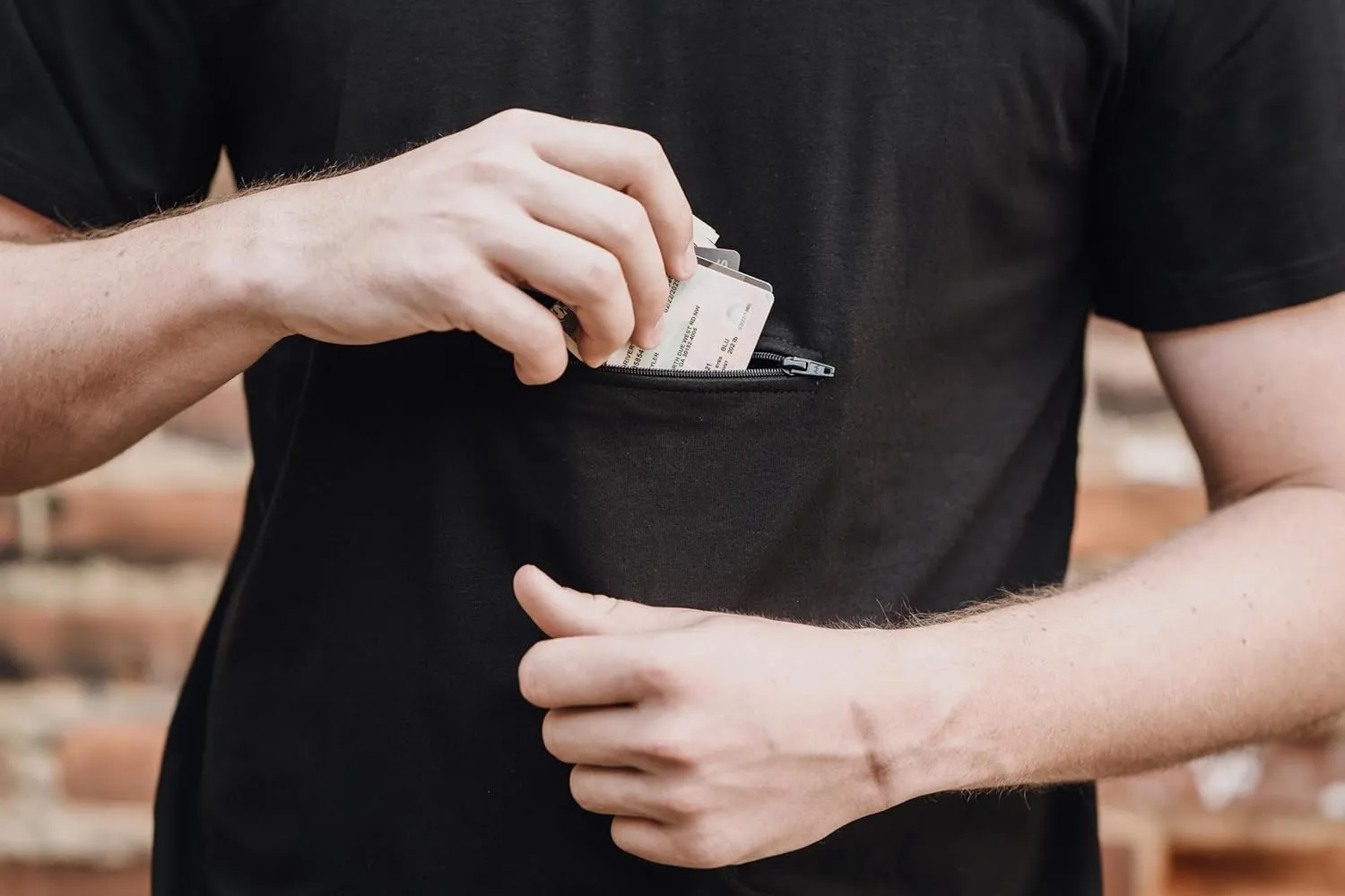 Clever Travel Companion Men's Crew Neck T Shirt with 1 Secret Hidden Pockets for Traveling | Pickpocket Proof