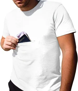 Clever Travel Companion Men's Crew Neck T Shirt with 1 Secret Hidden Pockets for Traveling | Pickpocket Proof