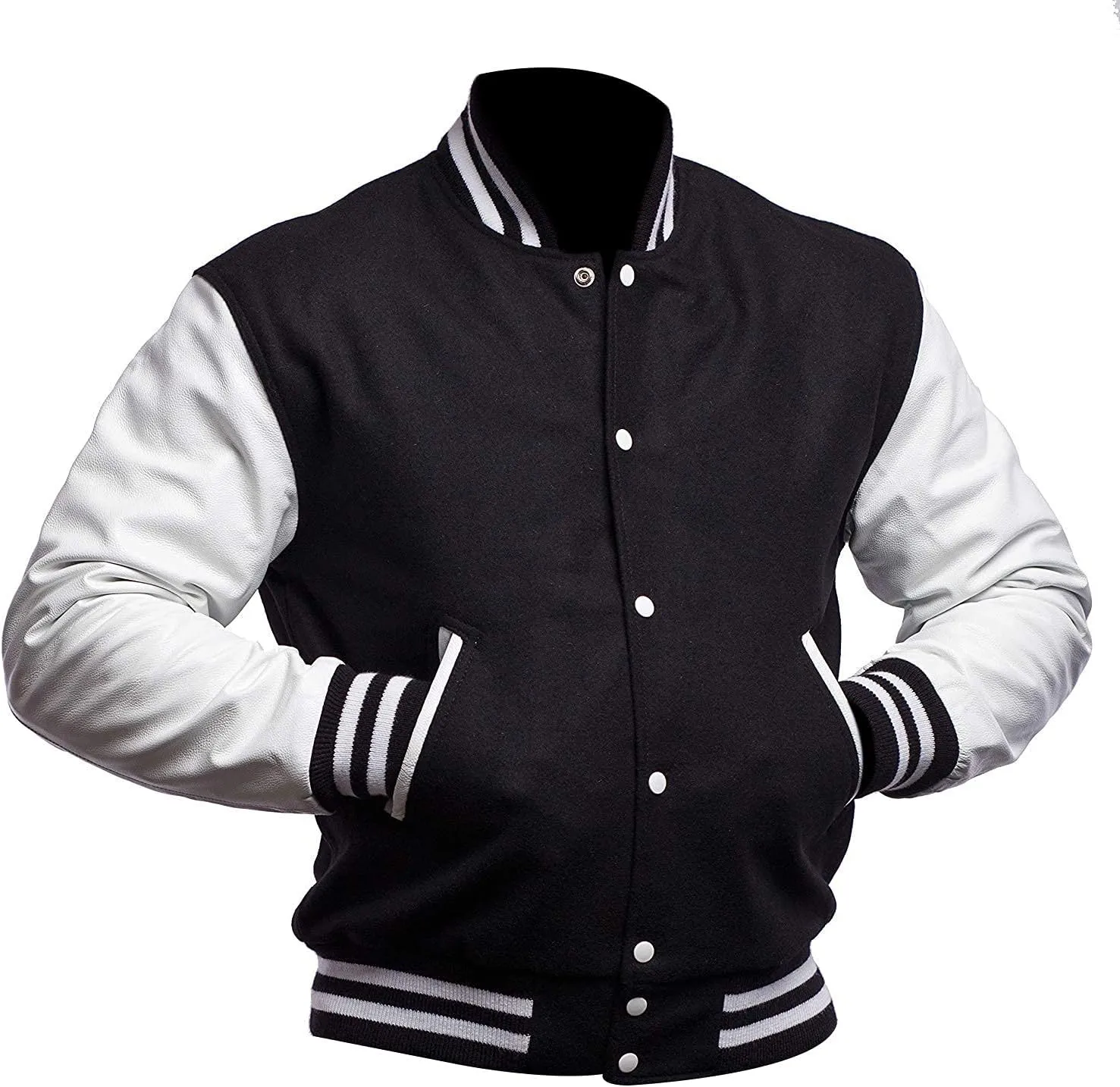 College Letterman Style Varsity Jacket  Mens/Womens High School Baseball Coat Wool   Faux Leather Sleeves