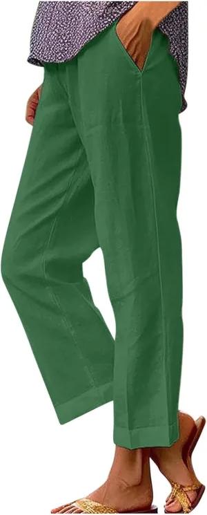 Comfy Linen Pants Women Casual 2025 Summer Pants Drawstring Hight Waist Lightweight Loose Fit Trousers with Pockets