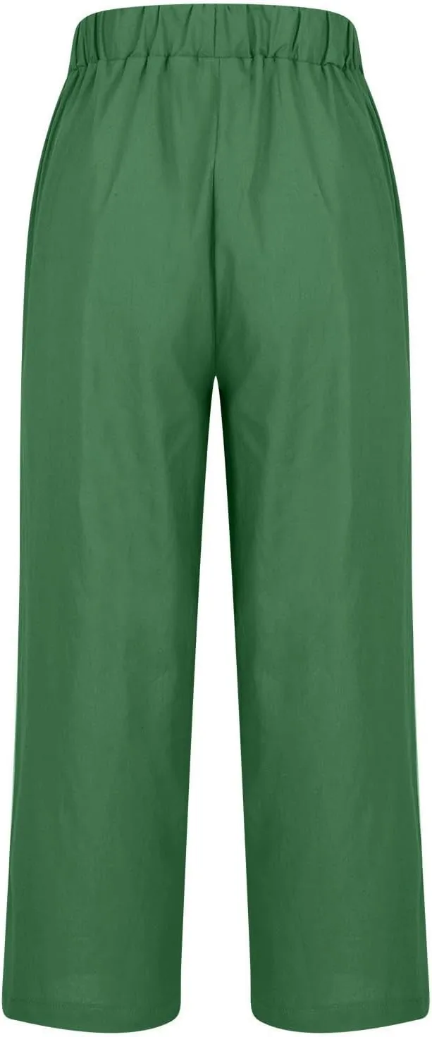 Comfy Linen Pants Women Casual 2025 Summer Pants Drawstring Hight Waist Lightweight Loose Fit Trousers with Pockets