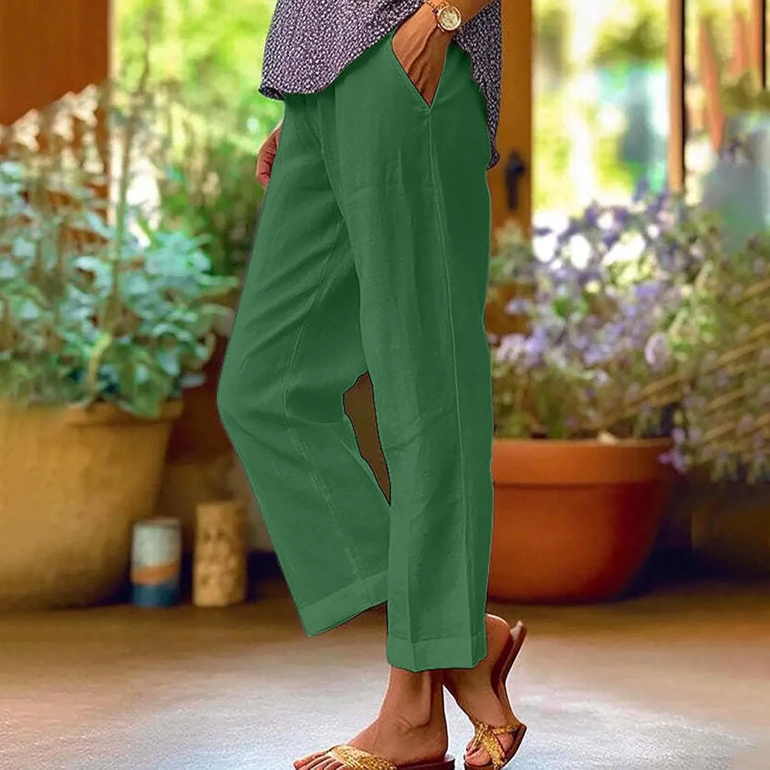 Comfy Linen Pants Women Casual 2025 Summer Pants Drawstring Hight Waist Lightweight Loose Fit Trousers with Pockets