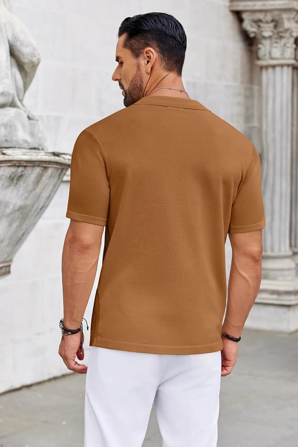 COOFANDY Knit Shirts for Men Casual Short Sleeve Button Down Shirts Summer Beach Stretch Fit Collared Shirts
