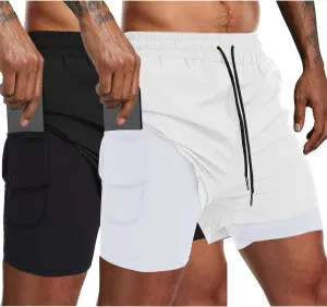 COOFANDY Men's 2 Pack Running Shorts 2 in 1 Workout Shorts Quick Dry Gym Training Athletic Jogger with Phone Pockets
