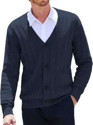 COOFANDY Men's Cardigan Sweater Cable Knit V Neck Button up Sweaters Ribbed Cardigan Sweater with Pockets