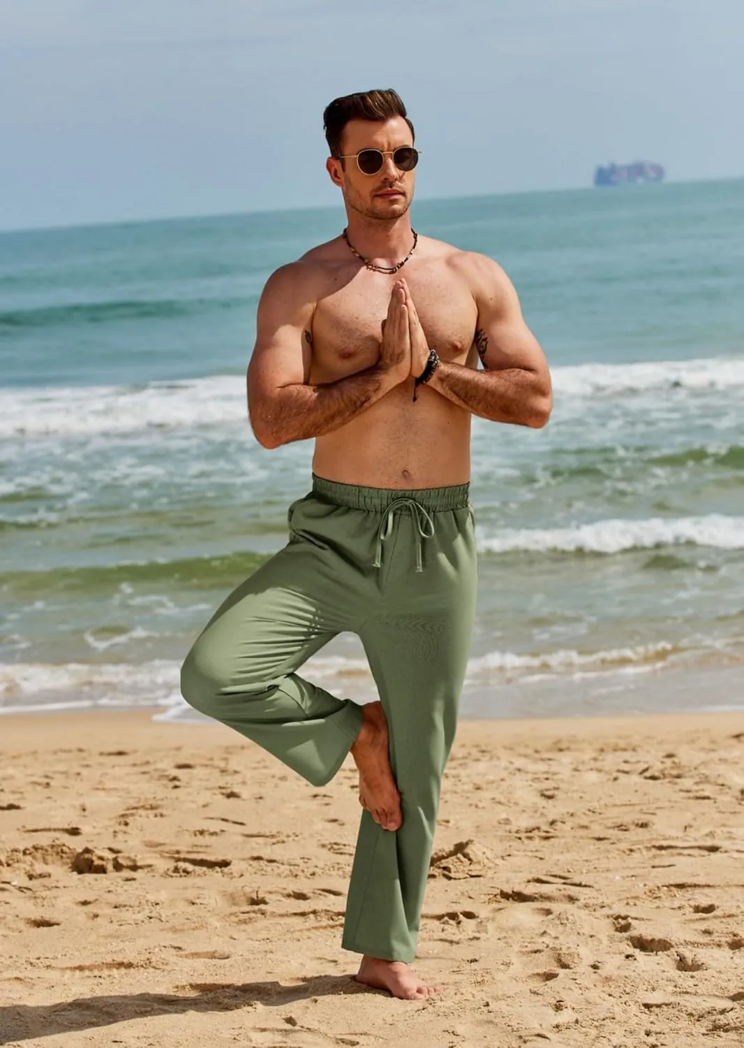 COOFANDY Men's Casual Linen Pants Loose Fit Elastic Waist Drawstring Lightweight Pant Summer Beach Trousers