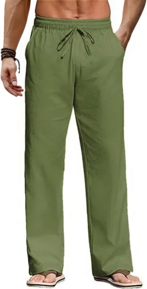 COOFANDY Men's Casual Linen Pants Loose Fit Elastic Waist Drawstring Lightweight Pant Summer Beach Trousers
