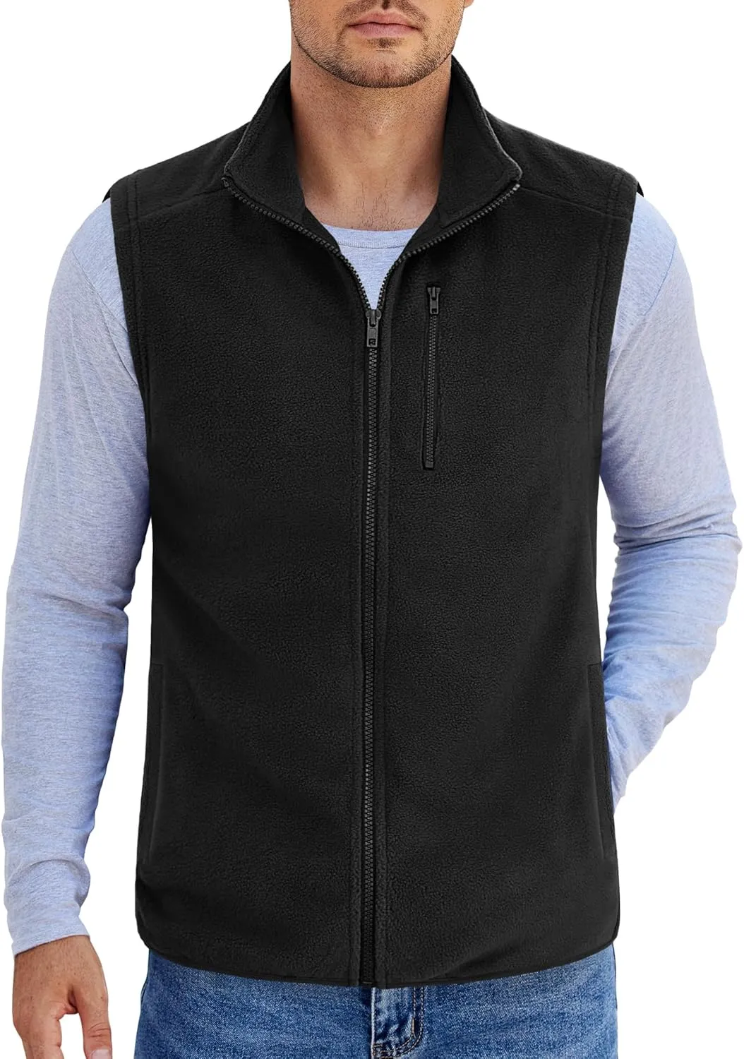 COOFANDY Men's Lightweight Fleece Vest Sleeveless Zip Up Warm Jacket Casual Outerwear Vests With Pockets