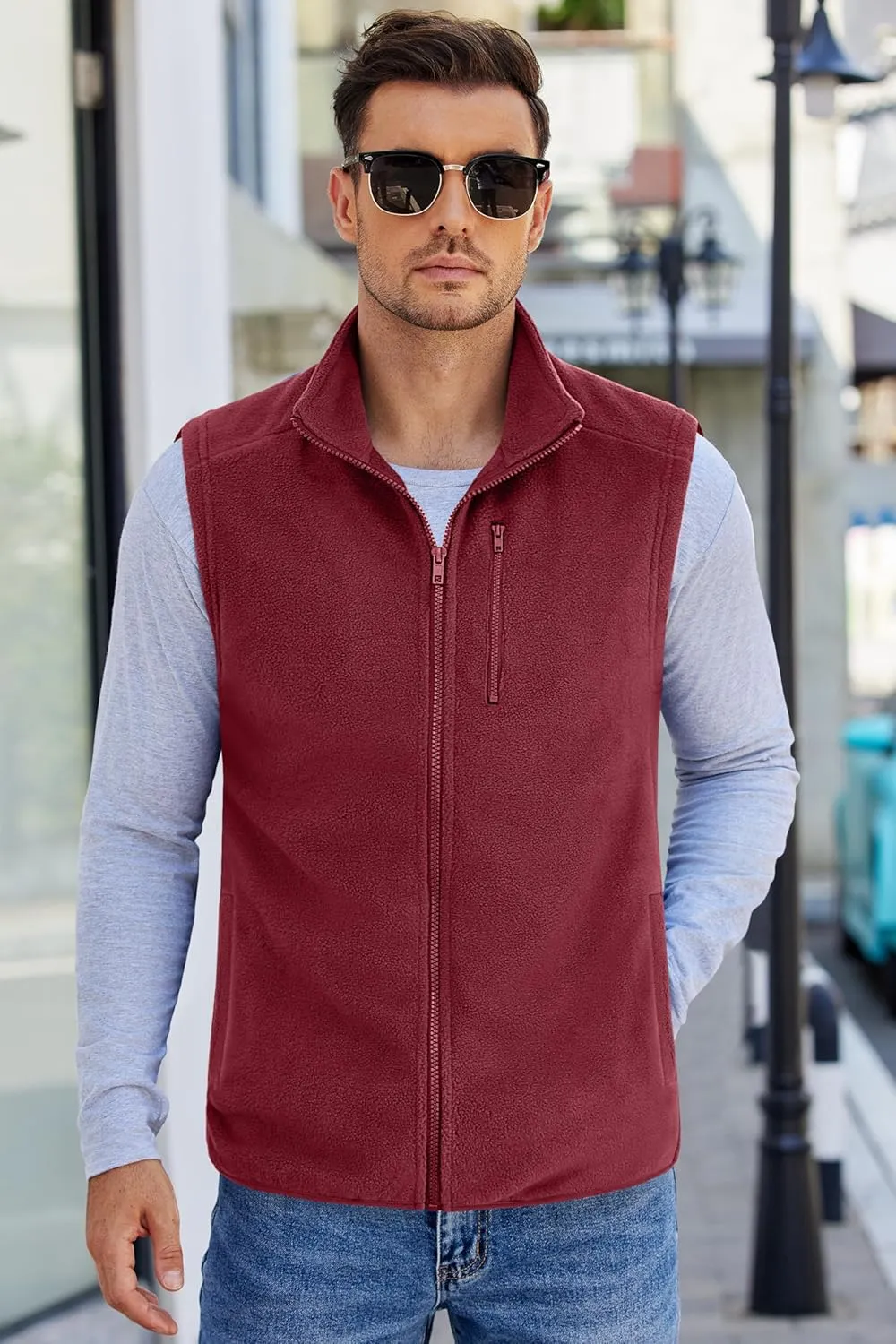 COOFANDY Men's Lightweight Fleece Vest Sleeveless Zip Up Warm Jacket Casual Outerwear Vests With Pockets