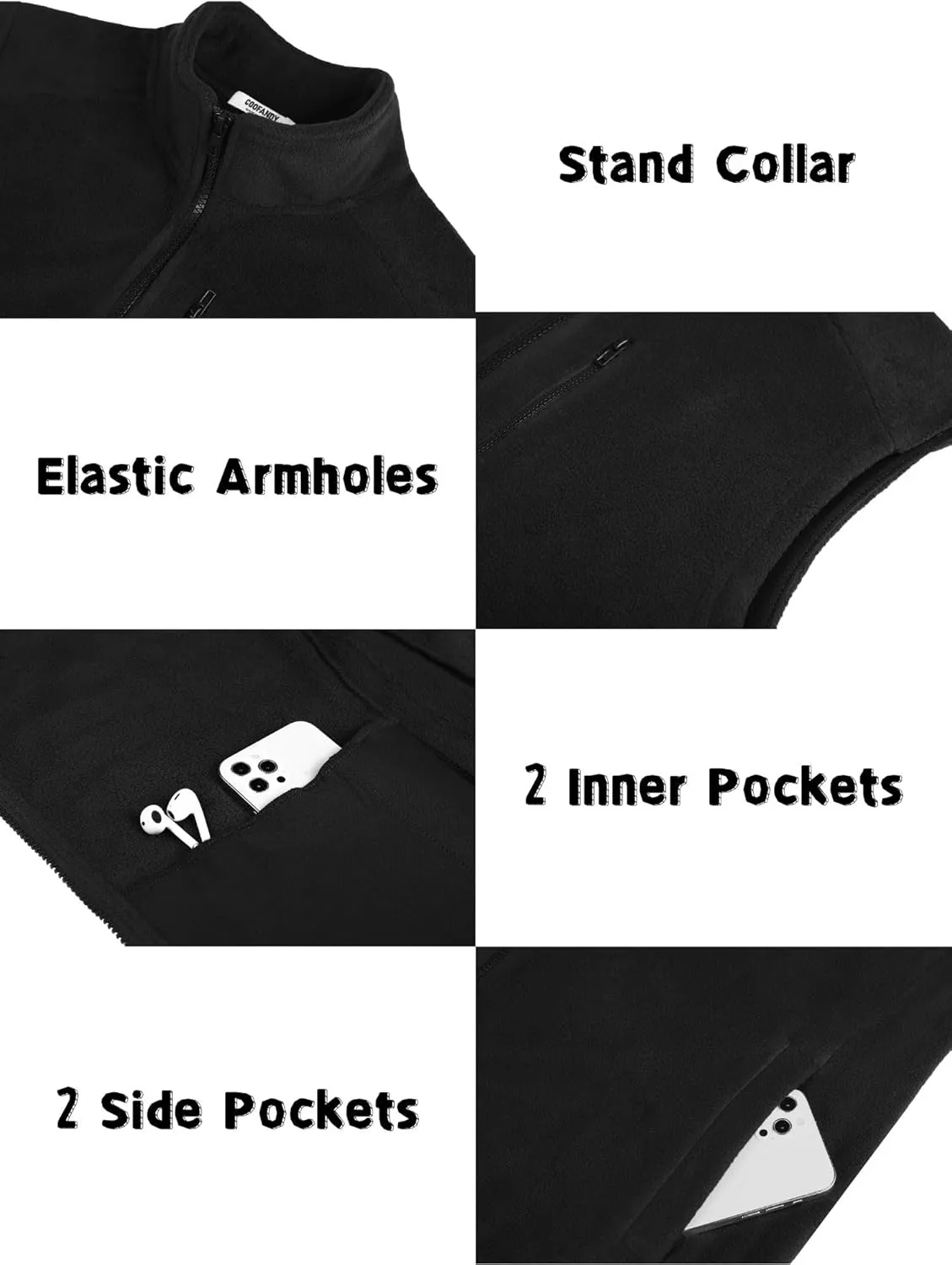 COOFANDY Men's Lightweight Fleece Vest Sleeveless Zip Up Warm Jacket Casual Outerwear Vests With Pockets