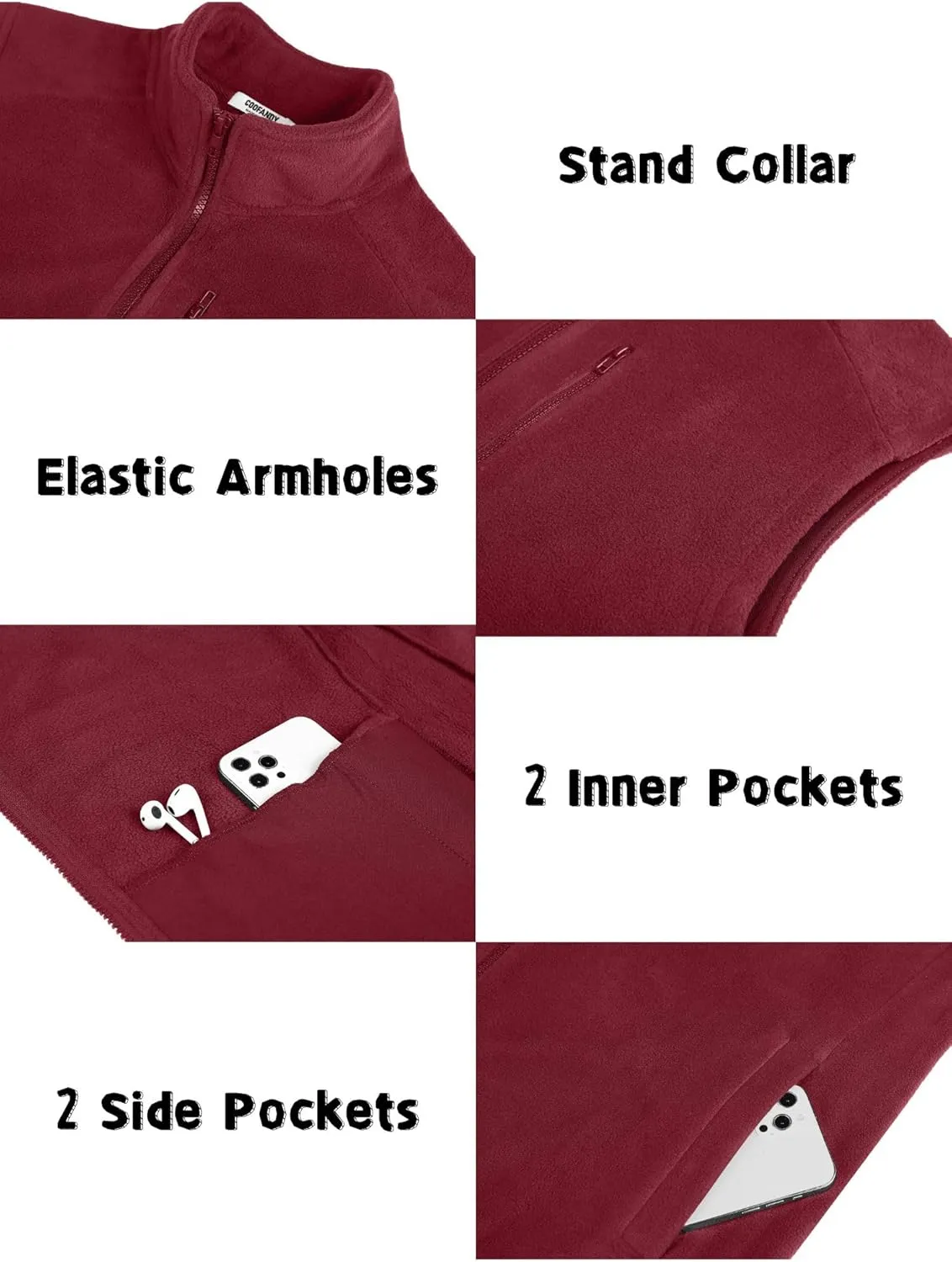 COOFANDY Men's Lightweight Fleece Vest Sleeveless Zip Up Warm Jacket Casual Outerwear Vests With Pockets