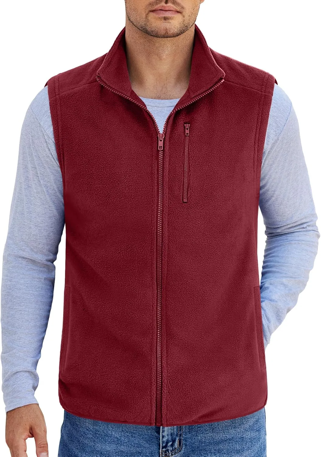 COOFANDY Men's Lightweight Fleece Vest Sleeveless Zip Up Warm Jacket Casual Outerwear Vests With Pockets