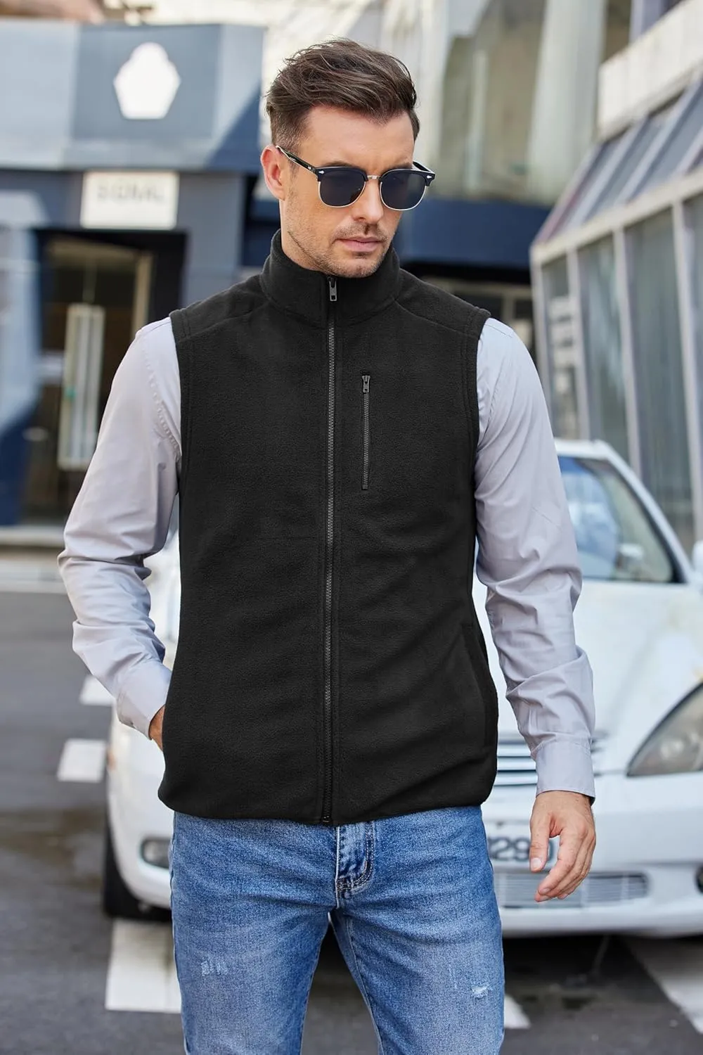 COOFANDY Men's Lightweight Fleece Vest Sleeveless Zip Up Warm Jacket Casual Outerwear Vests With Pockets